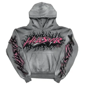 Grey and Pink Hellstar Future Flame Hoodie