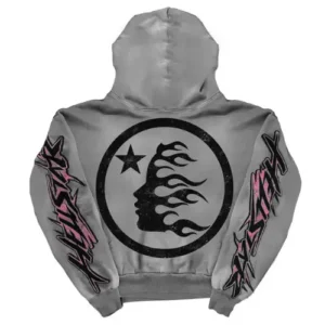 Grey and Pink Hellstar Future Flame Hoodie